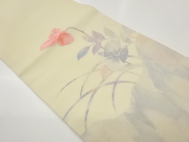 未使用品　絽花葉模様織出し名古屋帯